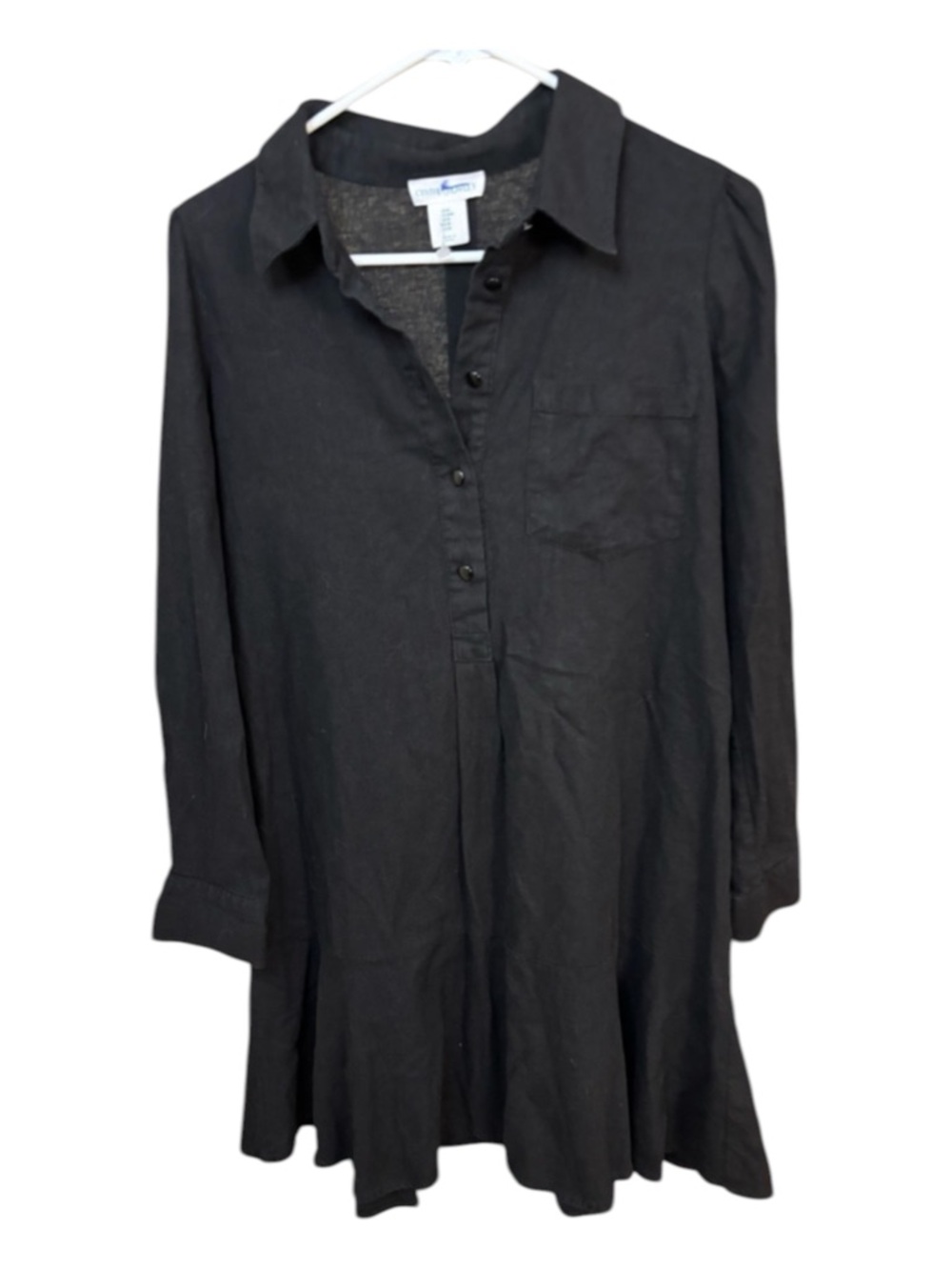 Cynthia Rowley Black Long-Sleeve Button-Front Shift Dress - Picture 2 of 4